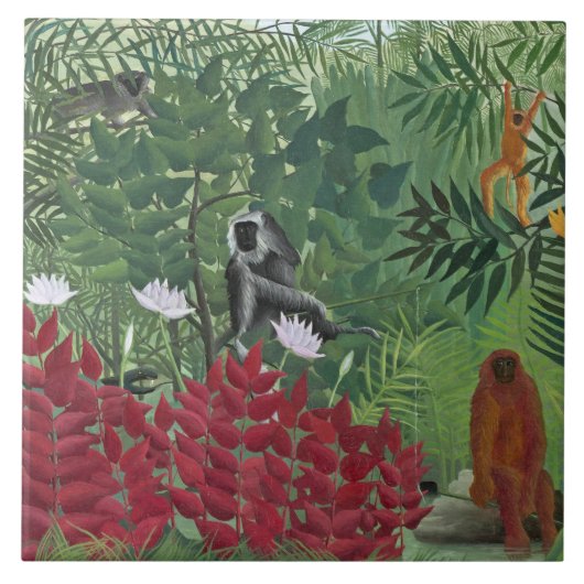 Tropischer Wald mit Monkeys, 1910 (Öl auf Fliese (Vorderseite)