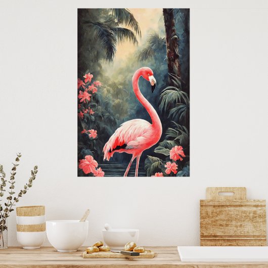 Tropischer Wald Pink Flamingo Vintag Poster (Küche)