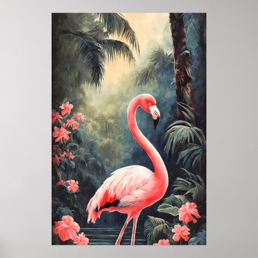 Tropischer Wald Pink Flamingo Vintag Poster (Vorne)