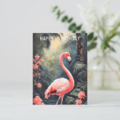 Tropischer Wald Pink Flamingo Vintag Postkarte (Stehend Vorderseite)