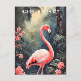 Tropischer Wald Pink Flamingo Vintag Postkarte