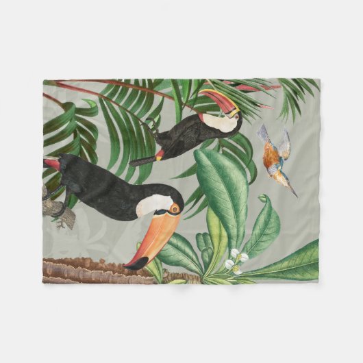 Tropischer Wald & Toucan Birds Fleecedecke (Vorderseite (Horizontal))