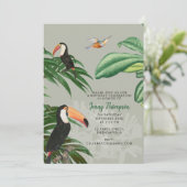 Tropischer Wald & Toucan Birds Geburtstag Einladung (Stehend Vorderseite)