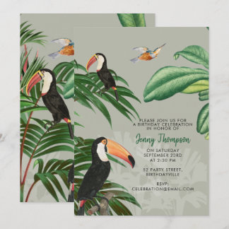 Tropischer Wald & Toucan Birds Geburtstag Einladung