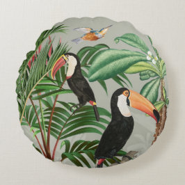 Tropischer Wald & Toucan Birds Rundes Kissen