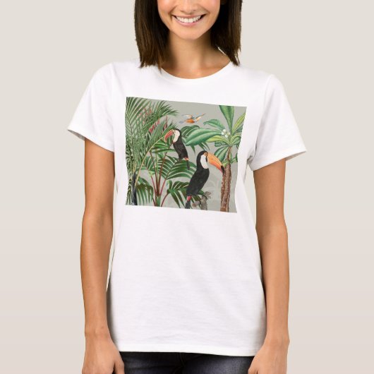 Tropischer Wald & Toucan Birds T-Shirt (Vorderseite)