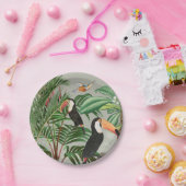 Tropischer Wald und farbenfrohe Vögel Pappteller (Party)