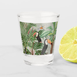 Tropischer Wald und farbenfrohe Vögel Schnapsglas