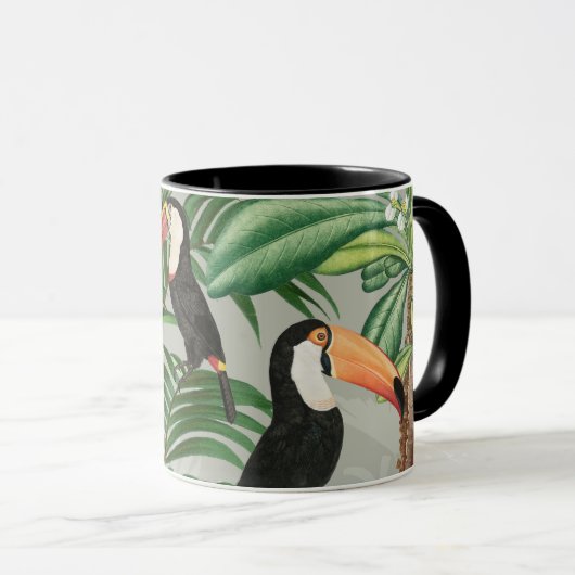 Tropischer Wald und farbenfrohe Vögel Tasse (VorderseiteRechts)