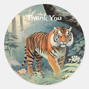 Tropischer Wald-Wildlife-Tiger Vintage Runder Aufkleber