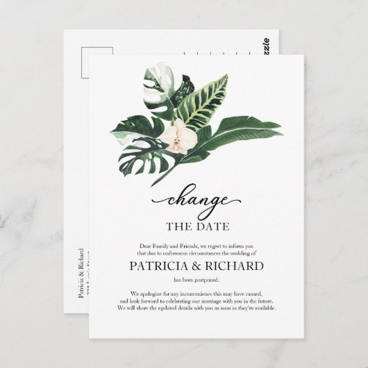 Tropischer Wandel Das Datum der Hochzeitverlängeru Postkarte (Vorne/Hinten)