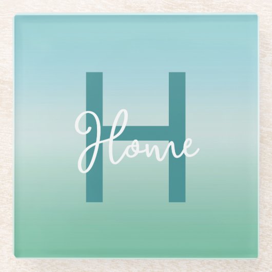Tropischer Wasser Gradient Monogramm Name Glasuntersetzer (Vorderseite)