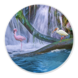 Tropischer Wasserfall, Flamingo und IBIS Keramikknauf