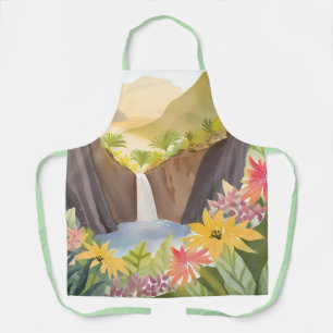 Tropischer Wasserfall Florale Wasserfarbenlandsc Schürze