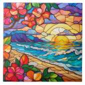 Tropischer Wasserfall Gestaltete Glaskunst Fliese (Vorderseite)