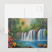 Tropischer Wasserfall mit Blumen  Postkarte (Vorne/Hinten)