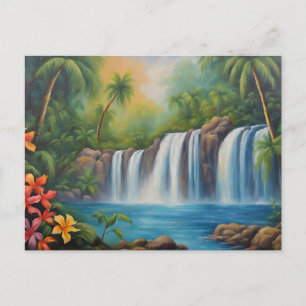 Tropischer Wasserfall mit Blumen  Postkarte
