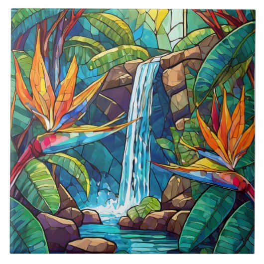 Tropischer Wasserfall und BOP Gestaltetes Glas Fliese (Vorderseite)