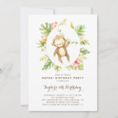 Tropischer Wasserfarben-Affen-Safari-Kindergeburts Einladung (Vorderseite)