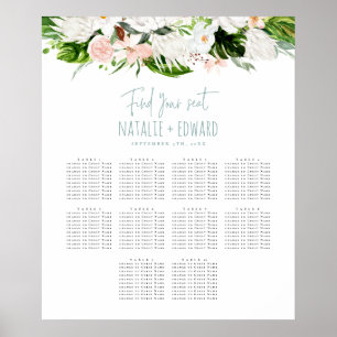 Tropischer Wasserfarben-Blumen-Hochzeits-Sitzplan Poster