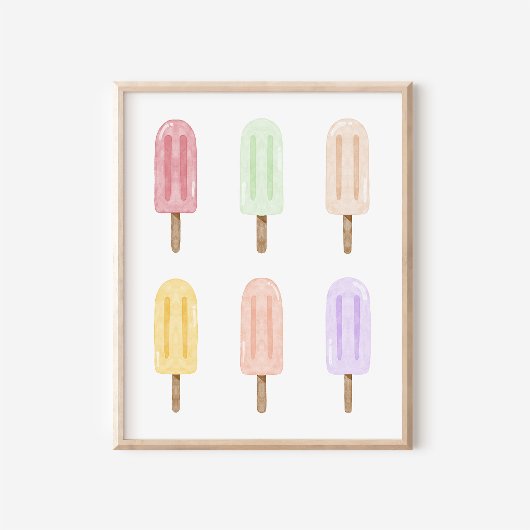 Tropischer Wasserfarben-Eis-am-Stiel-Collage-Kunst Poster