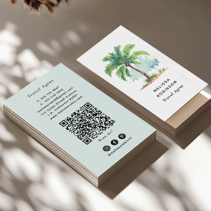 Tropischer Wasserfarben-Strand-Palmenbaum Grüner Q Visitenkarte