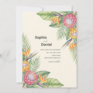 Tropischer Wasserfarbenprotea und der Vogel des Pa Einladung