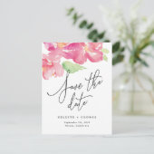 Tropischer Watercolor mit Blumen Save the Date Ankündigungspostkarte (Stehend Vorderseite)