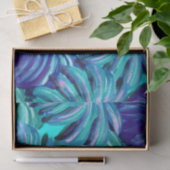 Tropischer Watercolor verlässt blaues Grün lila Seidenpapier (Geschenk)