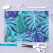 Tropischer Watercolor verlässt blaues Grün lila Seidenpapier (Handwerk)