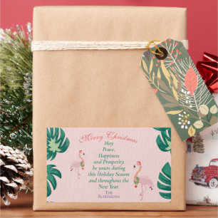 Tropischer Weihnachten Rosa Flamingo Santa Hut Chr Rechteckiger Aufkleber