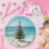 Tropischer Weihnachtsbaum am Strand Pappteller (Party)