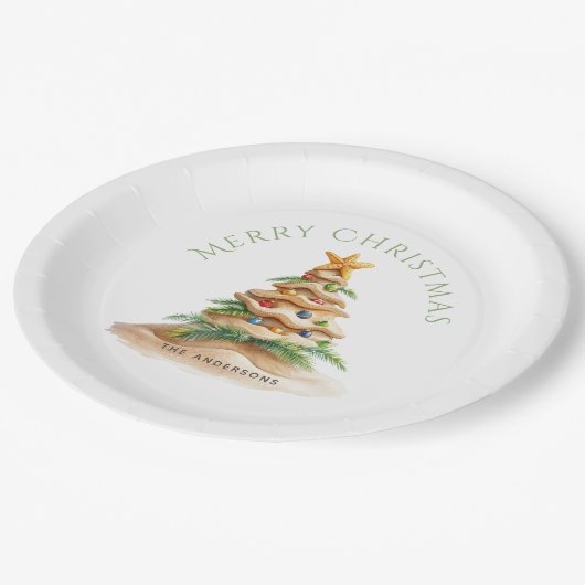 Tropischer Weihnachtsbaum Pappteller (Schrägansicht)