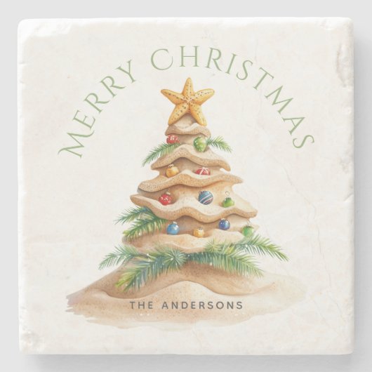 Tropischer Weihnachtsbaum Personalisiert Steinuntersetzer (Vorderseite)