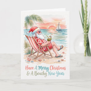 Tropischer Weihnachtsmann am Strand Feiertagskarte