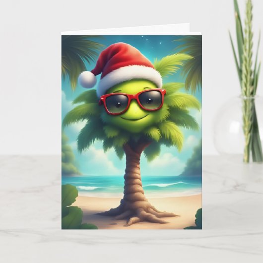 Tropischer Weihnachtsmann - Santa Palm Tree Card Karte (Vorderseite)