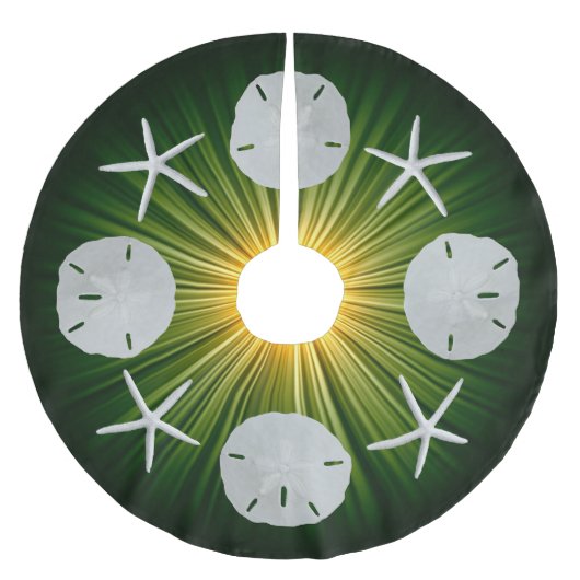 Tropischer Weihnachtssand Dollar Starfish Grün Polyester Weihnachtsbaumdecke (Vorderseite)