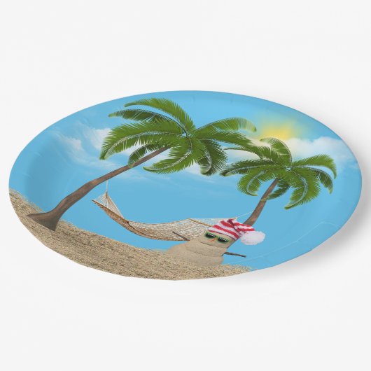 Tropischer Weihnachtssandman mit Hammock Paper Pla Pappteller (Schrägansicht)