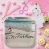 Tropischer Weihnachtsschneemann am Strand Pappteller (Party)