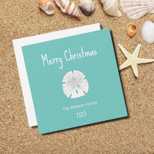 Tropischer Weihnachtsstrand Sand Dollar Aquamarin Feiertagskarte