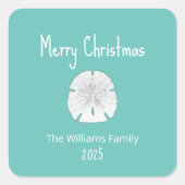 Tropischer Weihnachtsstrand Sand Dollar Aquamarin Quadratischer Aufkleber (Vorderseite)