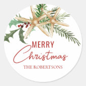 Tropischer Weihnachtsstrand Starfish Runder Aufkleber (Vorderseite)