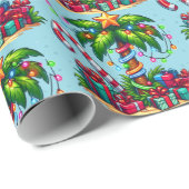 Tropischer Weihnachtsurlaub Palm Tree Muster Geschenkpapier (Rolleneckpunkt)