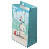 Tropischer Yoga-Schneemann auf der Kleine Geschenktüte (Rückseite Schrägansicht)