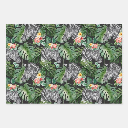 Tropischer Zebra Alpaka-Graurosa Geschenkpapier Set (Vorderseite)