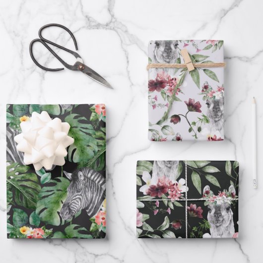 Tropischer Zebra Alpaka-Graurosa Geschenkpapier Set (Vorderseite)
