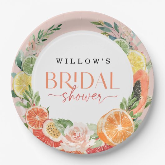 Tropischer Zitrusfrüchte-Brautparty Pappteller (Vorderseite)