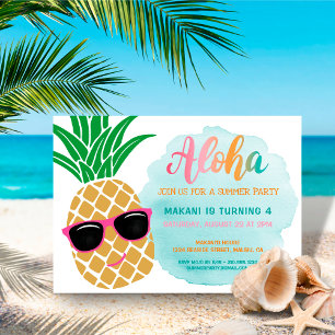 Tropisches Aloha Ananas Wasserfarbe Geburtstag Einladung