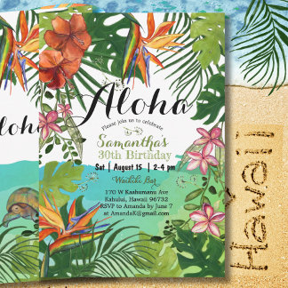 Tropisches Aloha Hawaiian Floral 30. Geburtstag  Einladung
