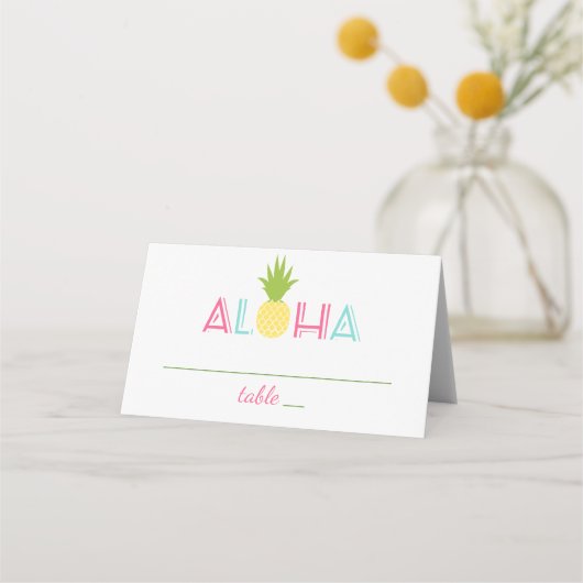 Tropisches Aloha Pineapples Hochzeitssemble Brautp Platzkarte (Vorderseite)